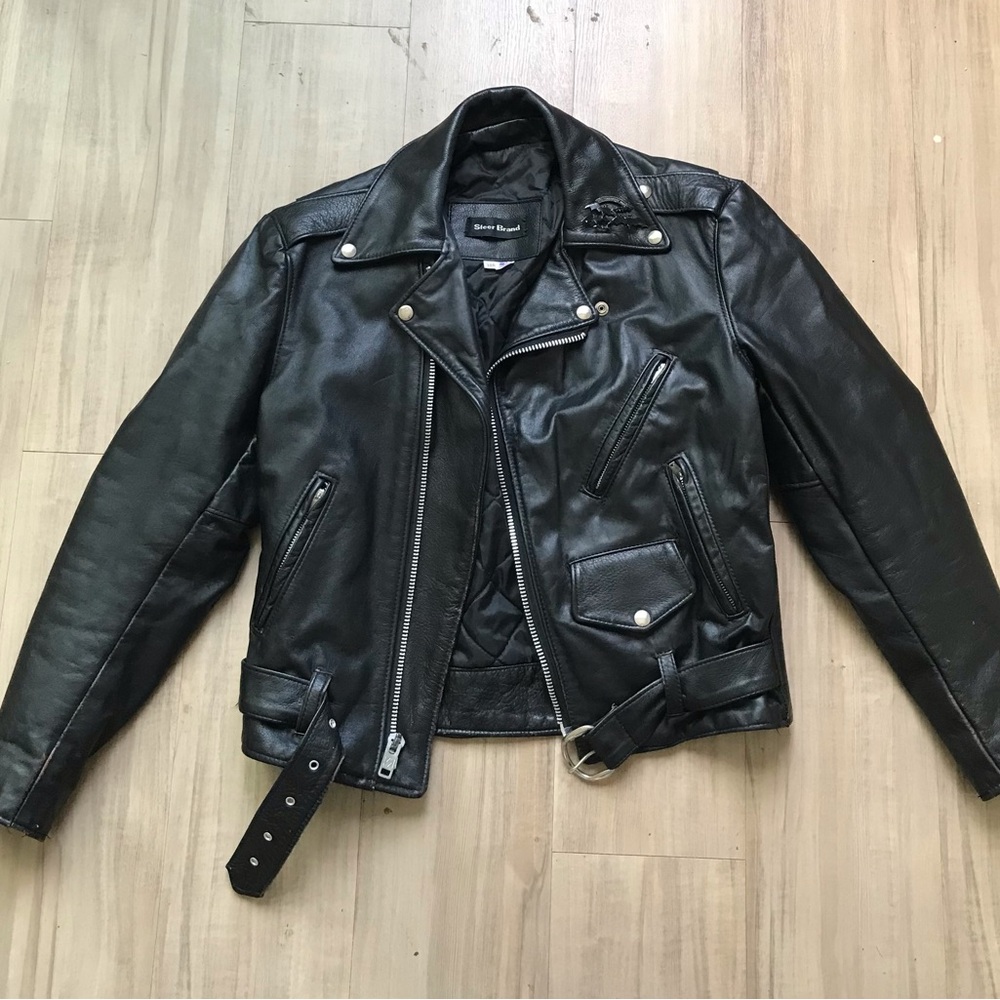 Vintage Black Leather Motorcycle Jacket